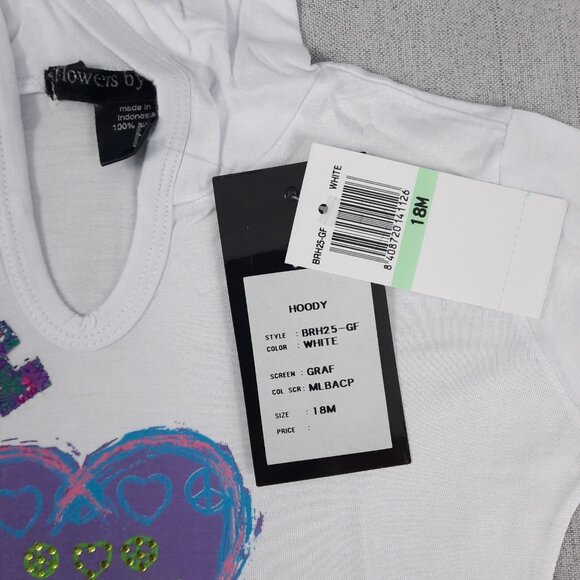 Flowers by Zoe Girls Hoodie 18M White Peace Love Graphic Rhinestone Y2K Retro - Picture 8 of 9